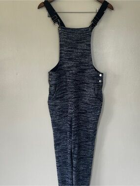 Sans Souci Marled Knit Overall Jumpsuit Navy Adjustable Straps Size Small